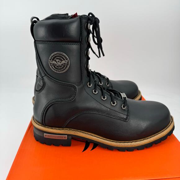NWT Milwaukee leather Mens Classic black leather lace up logger boots